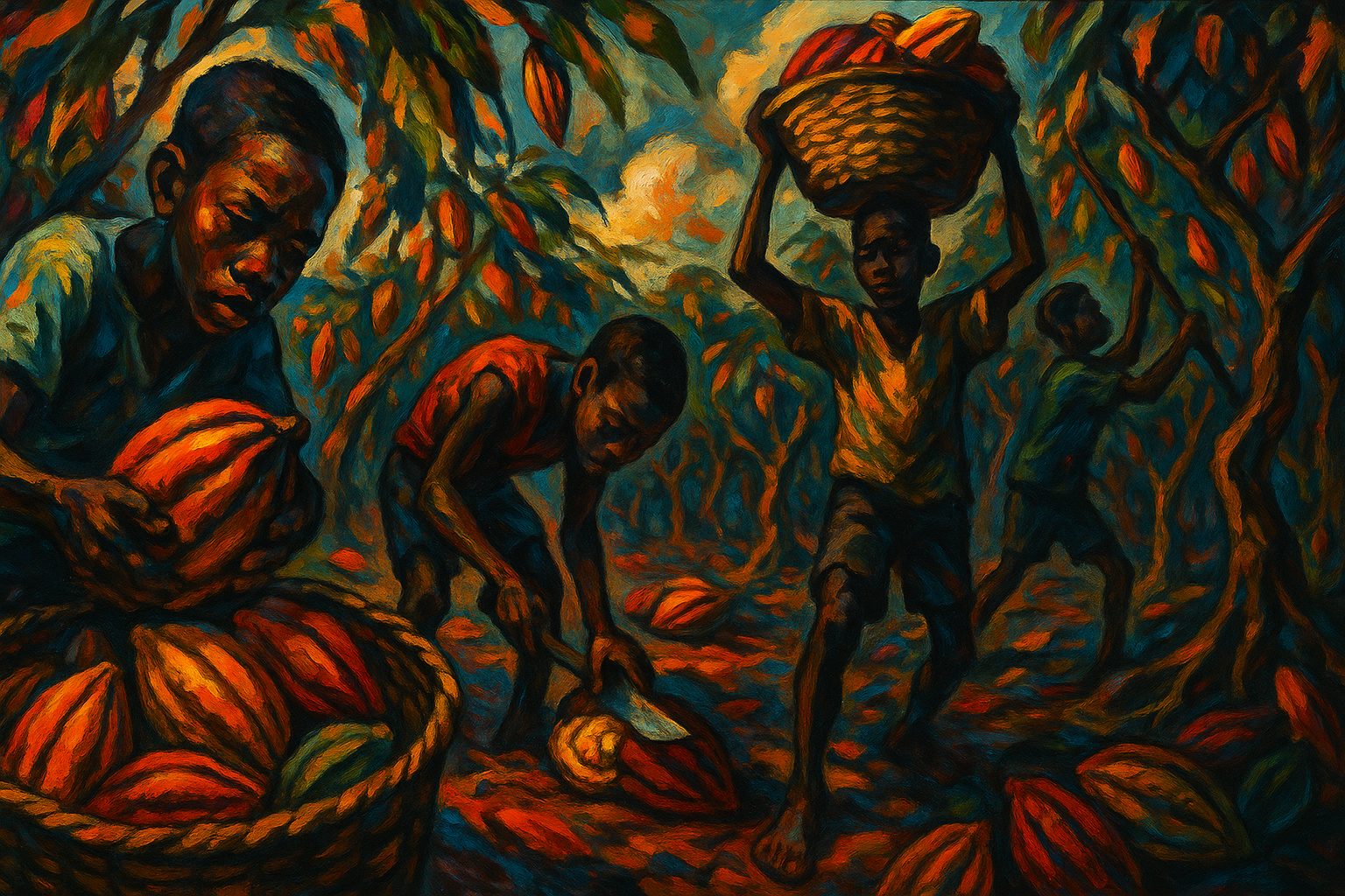 Child workers in West Africa's cocoa farms, as imagined by chatGPT v5